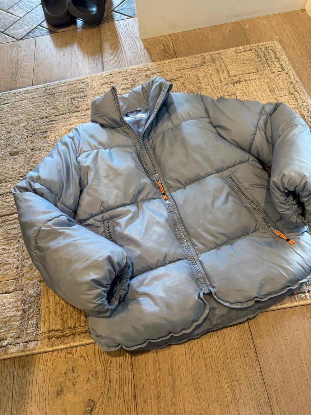 H&M Light Blue Puffer Jacket with Orange Zipper Pulls